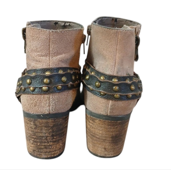 Crown Vintage Western Ankle Boots Studded Harness Leather Moto Booties Size 7.5 - Picture 6 of 14